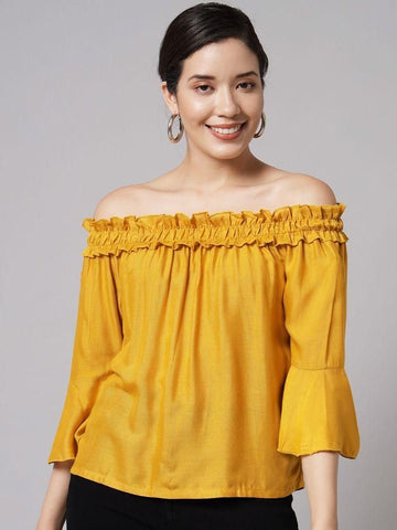 Women's Crepe Solid Off Shoulder Top Roposo Clout